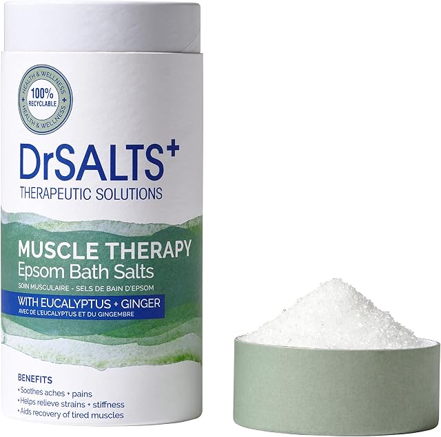DrSALTS+ Muscle Therapy Epsom Salts - Invigorating Epsom Bath Salts for Muscle Recovery with Eucalyptus, Ginger and Rosemary Essential Oils, 750 g