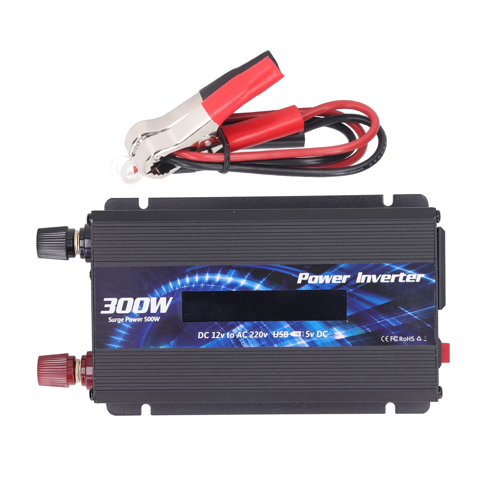 Convertidor de Potencia para Coche de 300W, Cargador Inversor de CC a CA Compacto y Potente para Viajes, Camping, Uso de Aluminio (Negra)