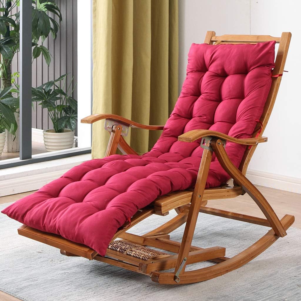 Camp Rocking Chair Foldable Wooden 5-Gear Adjustable Recliner Chair Bamboo Patio Reclining Zero Gravity Chair with Padded, Max. Support 550lbs