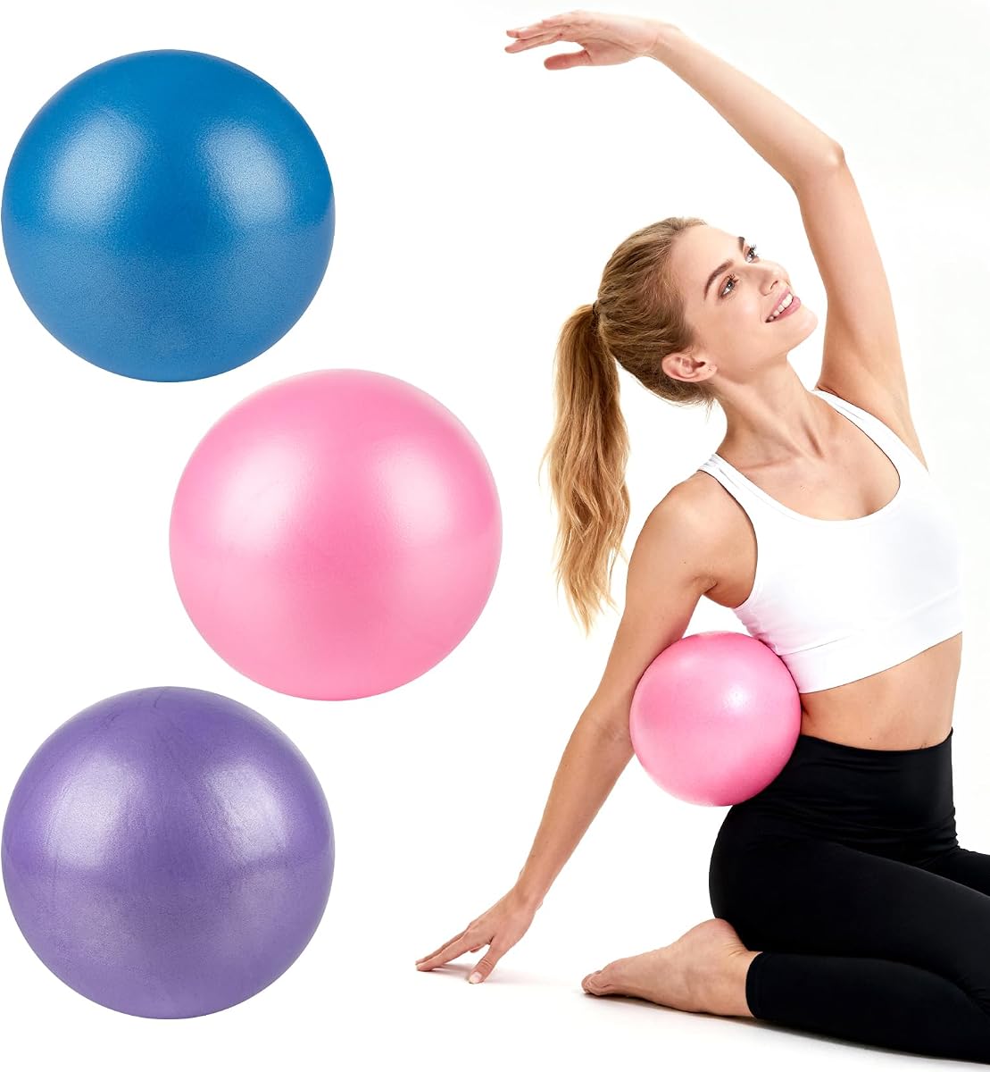 3 Pcs Small Exercise Ball - 9 Inch Pilates Yoga Ball | Mini Stability Ball with Inflation Straw for Fitness Core Strength Stretching, Home Gym Office Workout and Balance Training