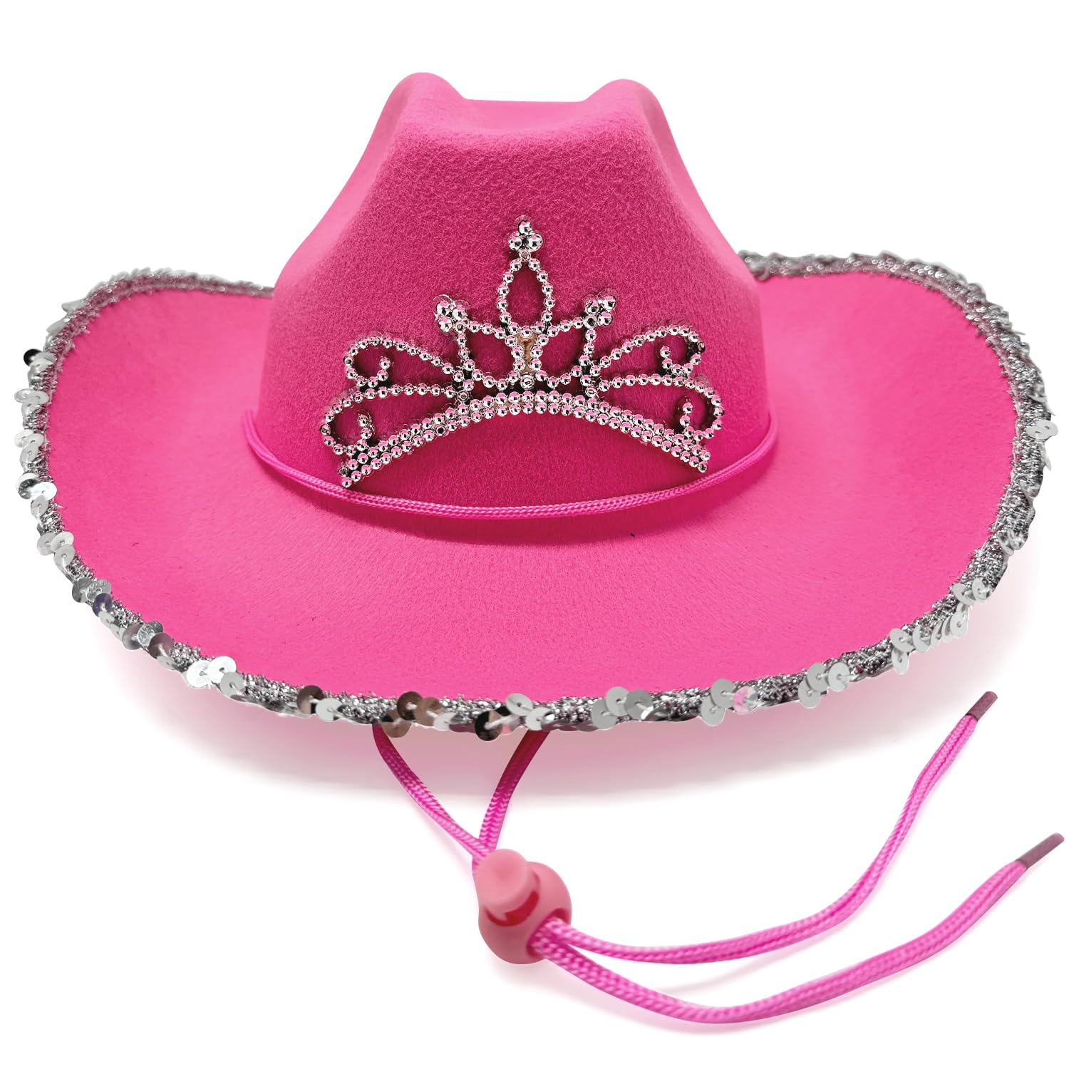 ZOOMPIL Pink Cowgirl Hat with Silver Tiara - Adjustable Felt Cowboy Hat for Women - Secure Fit & Dance-Proof for Nashville Bachelorette Party, Space Cowgirl Costume & Country Concerts