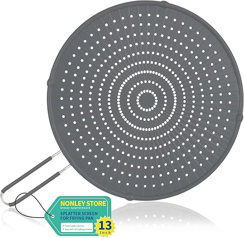 Pantalla de silicona para sartén de 13 pulgadas, protector contra salpicaduras de grasa para evitar salpicaduras de aceite caliente, protector