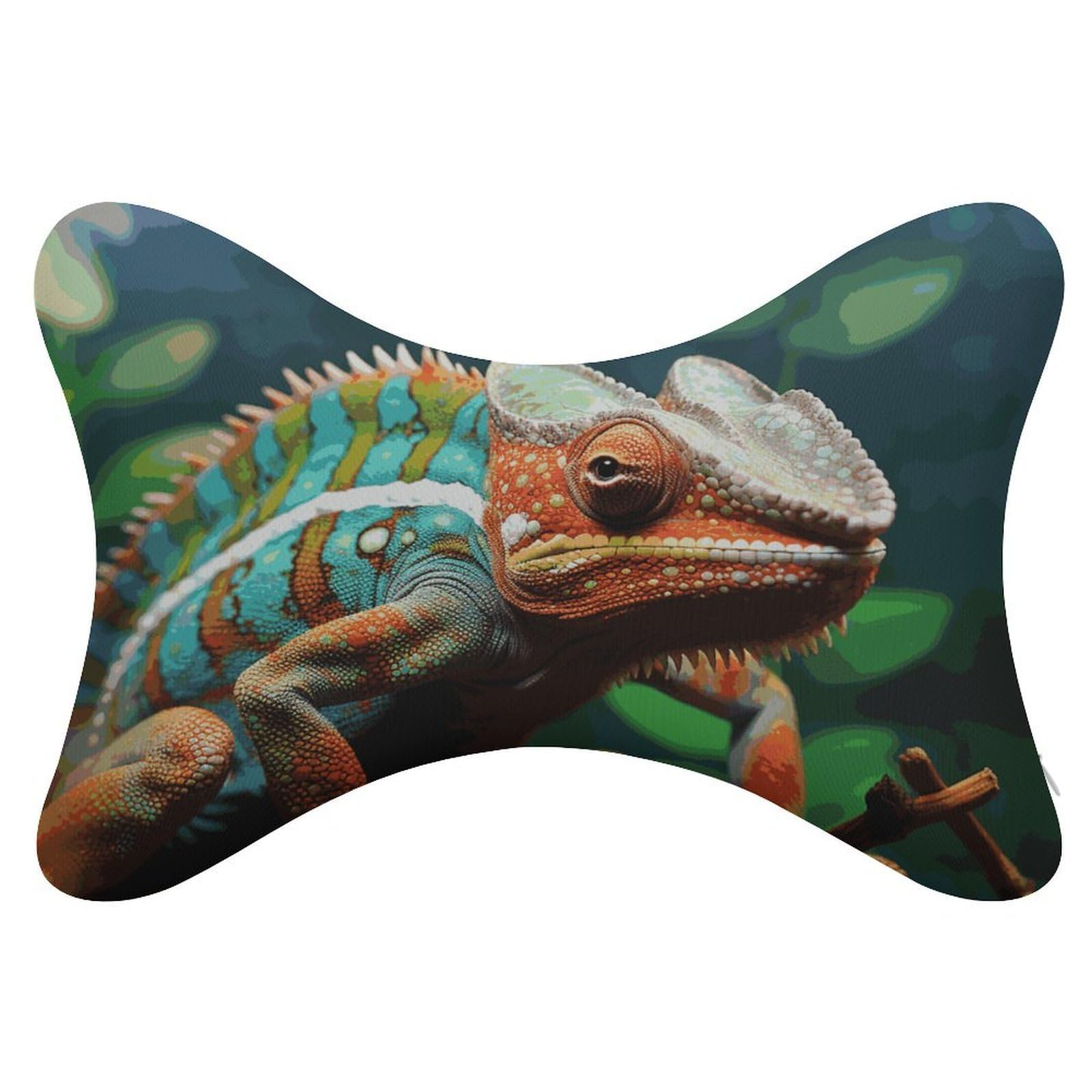 JTREHY - Chameleon Car Neck Pillow Bone Shaped Travel Neck Pillow Headrest Back Chiropractic Adjustable Strap Sofa Lounge Chair for Car Seat