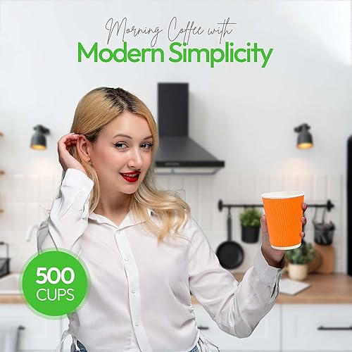 Miniatura 5 de Vasos de café de papel aislado de pared corrugada, 12 onzas, 12 onza, Anaranjado