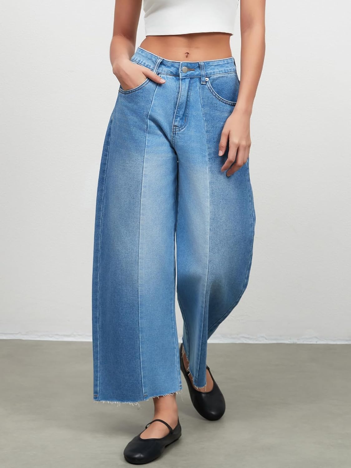 LifeShe Barrel Jeans for Women Patchwork Mid Rise Baggy Denim Pants Casual Color Block Jean Trousers with Pockets - Image 4