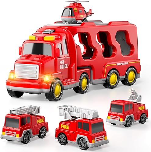 Miniatura 1 de Camión de bomberos de juguete para niños de 3, 4 y 5 años, camiones transportadores para niños pequeños, juguetes para niños de 3 a 4 años, auto de