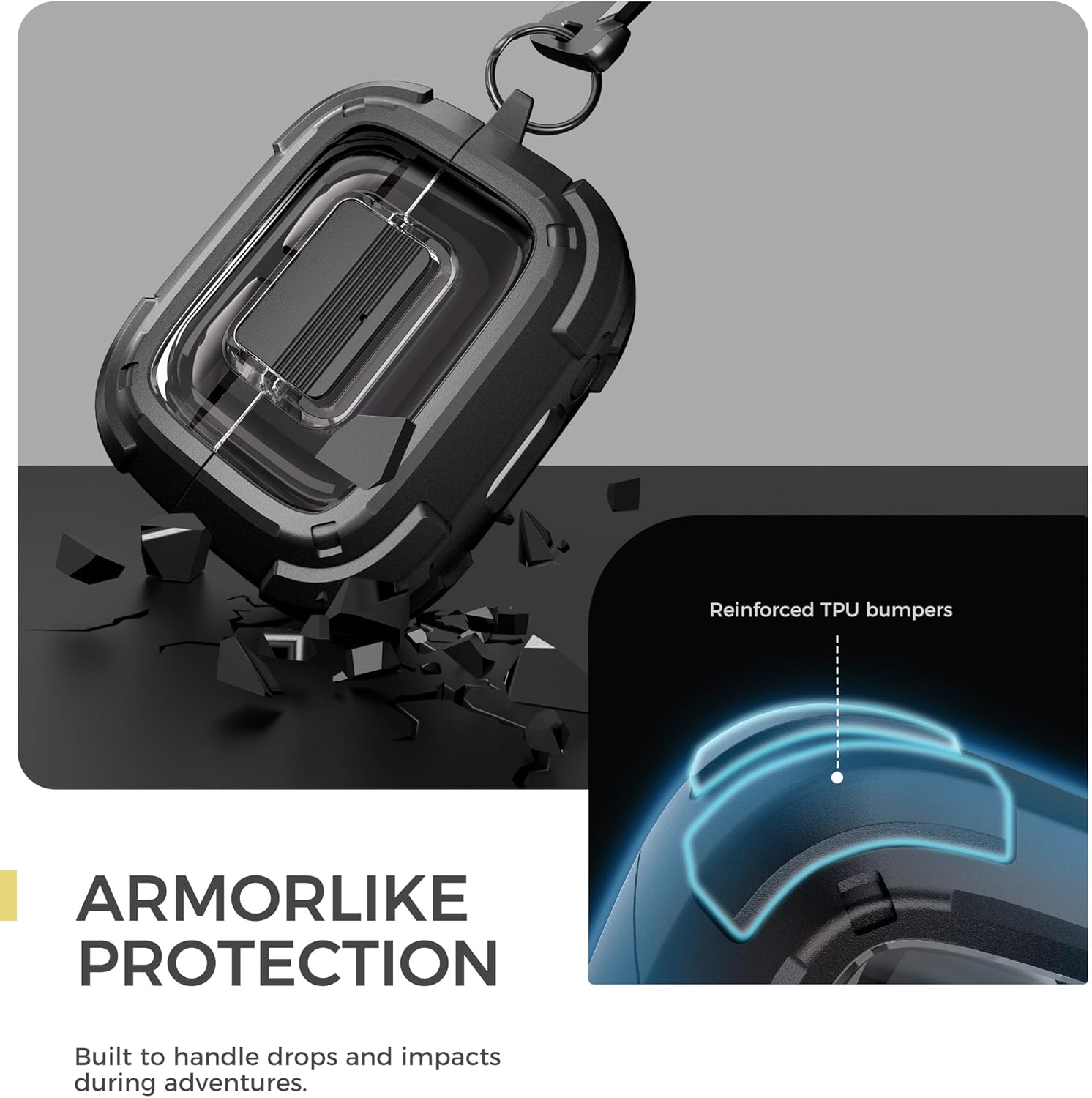 Dexnor Rugged Bumper Case for Samsung Galaxy Buds3 FE (2025) / Buds3 Pro and Buds3 (2024) Cases with Secure Lock, Shockproof Clear Protective Cover with Carabiner & Keyring Black - Image 4