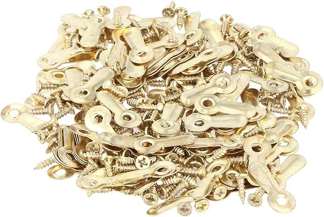Heallily 200Pcs Frame Picture Turn Button Picture Frame Hanging Hangers Tablet Frame Locks with Screws for DIY Home Decoration (Golden)