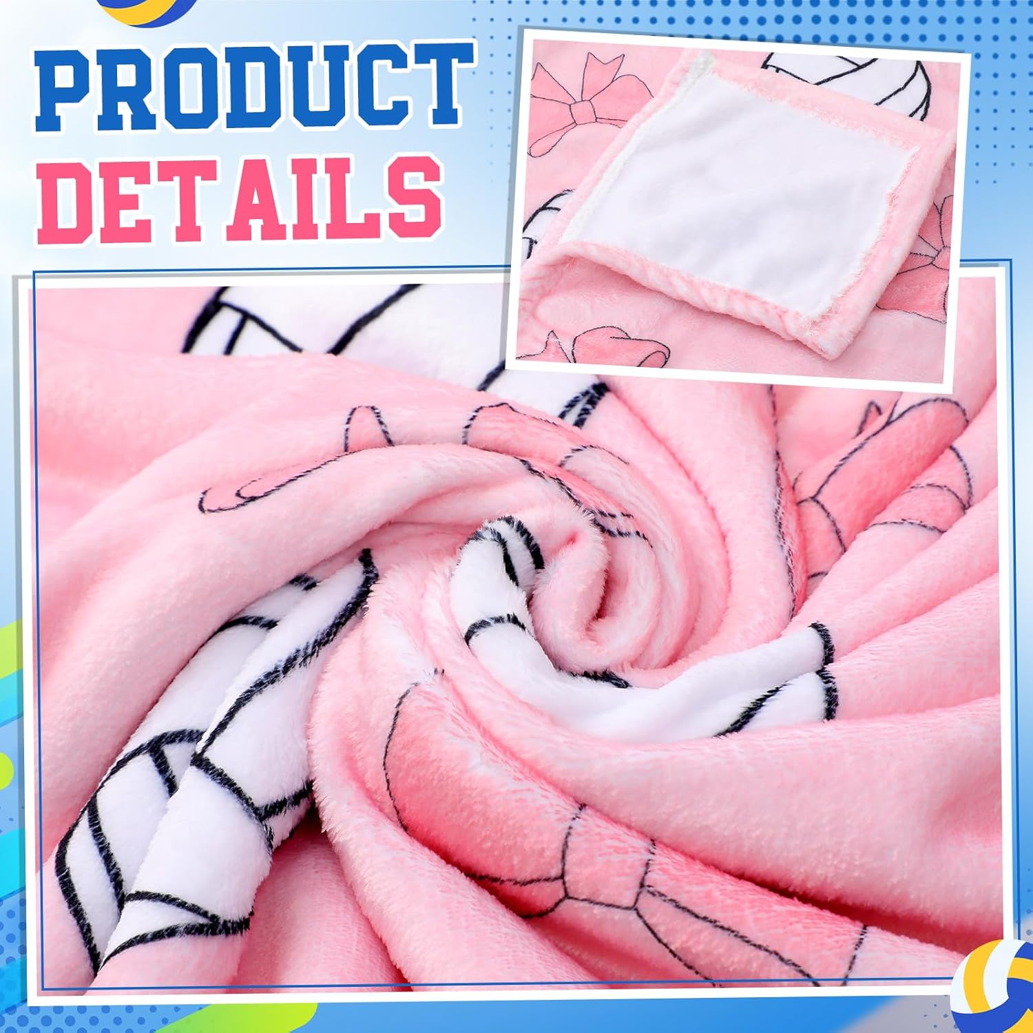 6 Pcs Volleyball Throw Blanket Gifts 40 x 60 Inch Cozy Plush Fleece Sports Blanket Bedding for Team Players Sport Lover Bed Sofa Couch Cushion Home Decor