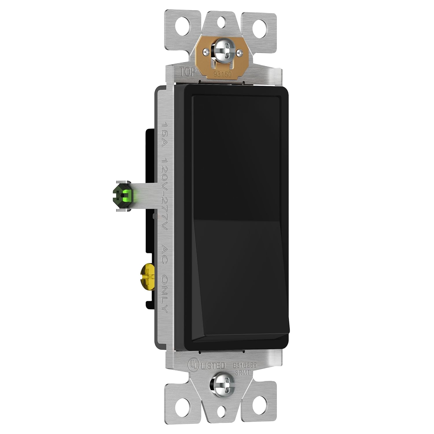 enerlites 3-way decorator paddle light switch, single pole or three way, 3 wire, grounding screw, residential grade, 15a 120v/277v, ul listed, 93150-bk-10pcs, black (10 pack) wall plate not included black 10