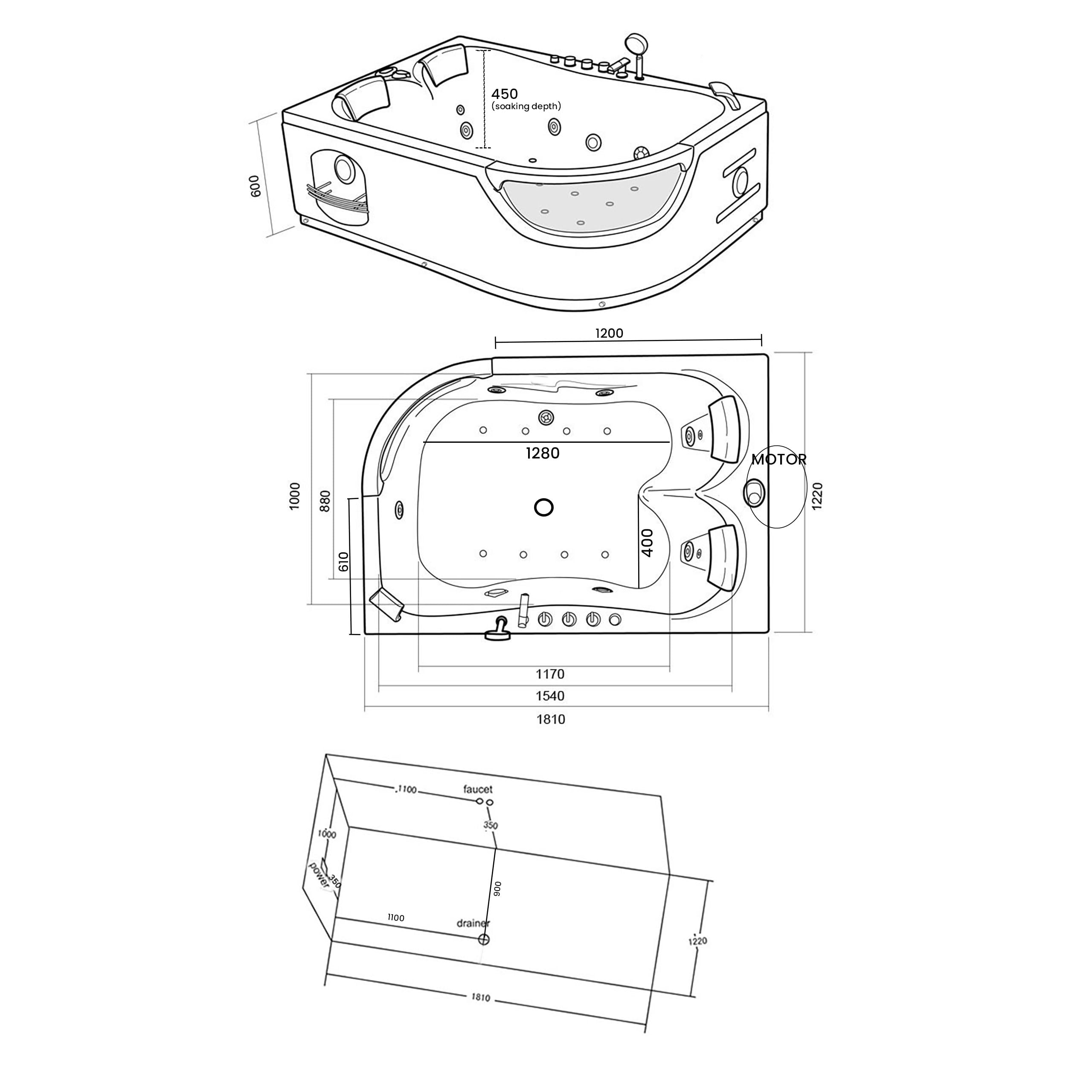 Simba Vasca Idromassaggio Cromoterapia 2 Persone Nuovo Mod. Luna - BATH TUB