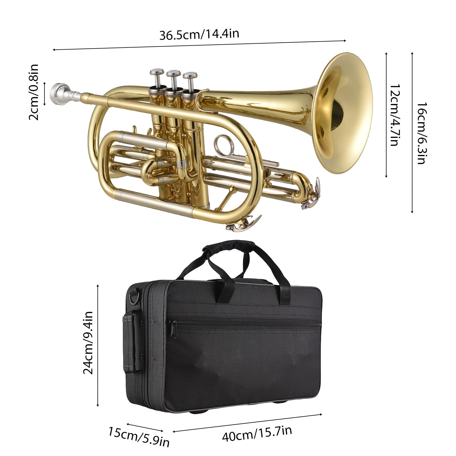 Btuty Bb Cornet Instrument De Cuivre Peinture De Surface Or Traitement Professionnel Cornet En Laiton Avec Étui De Transport Gants Nettoyage Chiffon Brosses Pour Les Étudiants Et Les Débutants