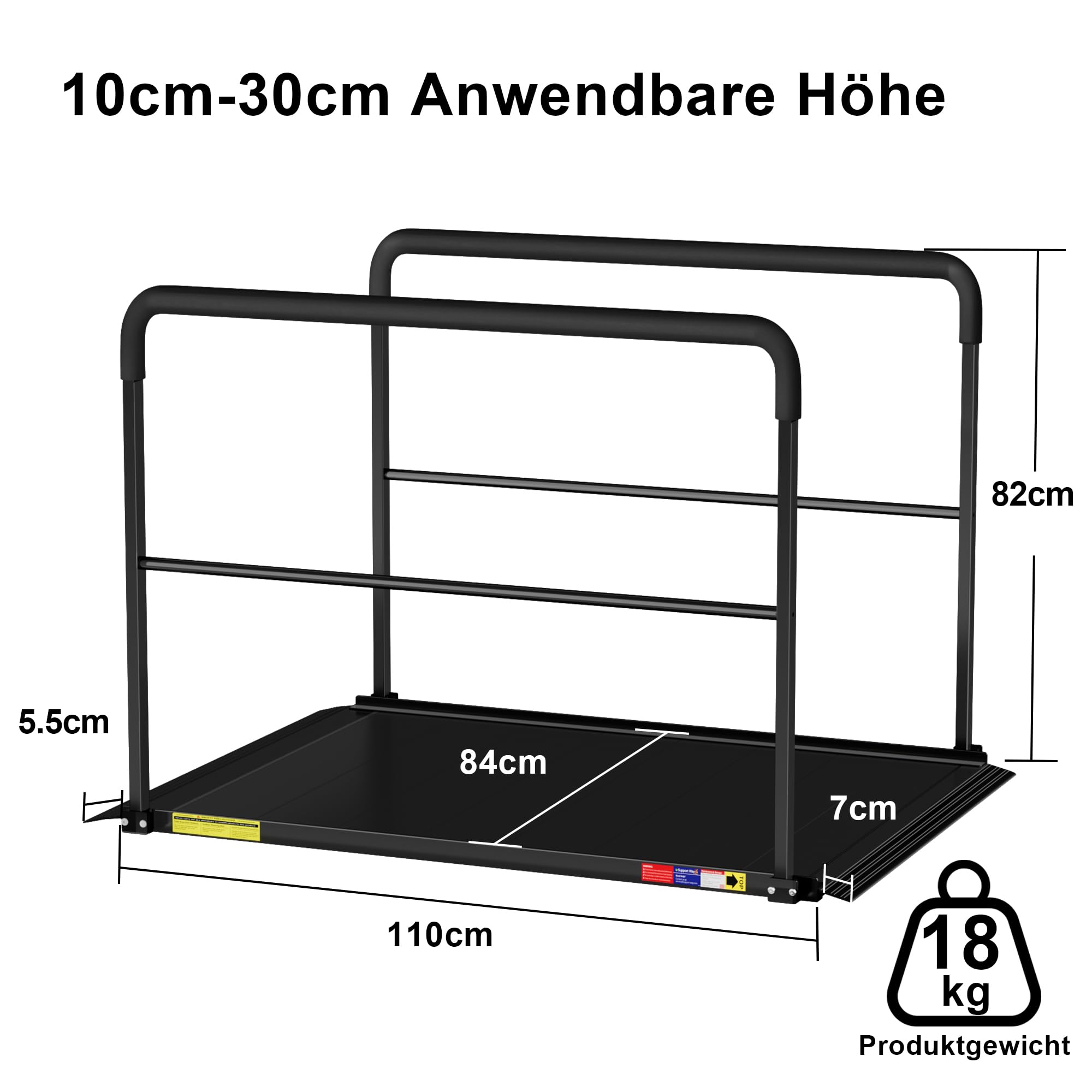 4FT‑Rollstuhlrampe mit Handläufen, 544 kg, rutschfest
