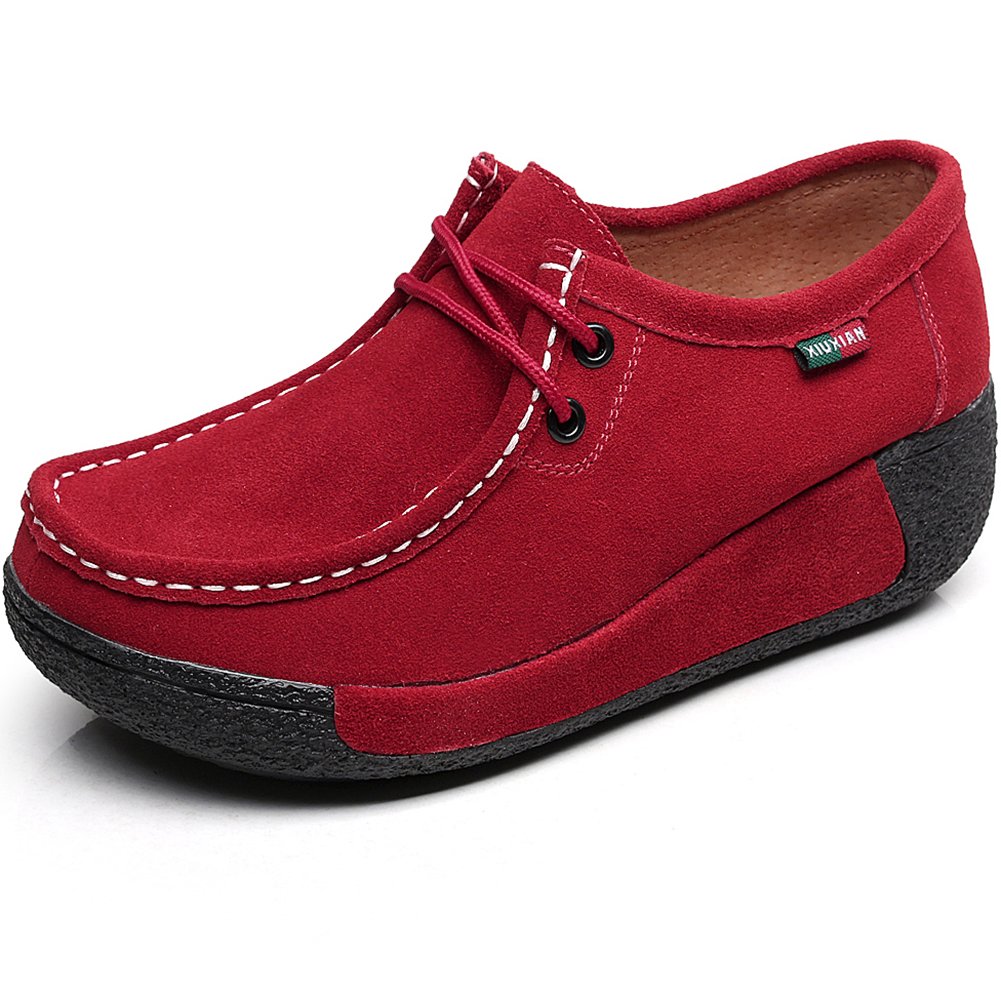rismart Mujer Zapatos Formal Plataforma Oculto Tacón Cuña Gamuza Zapatillas De Moda
