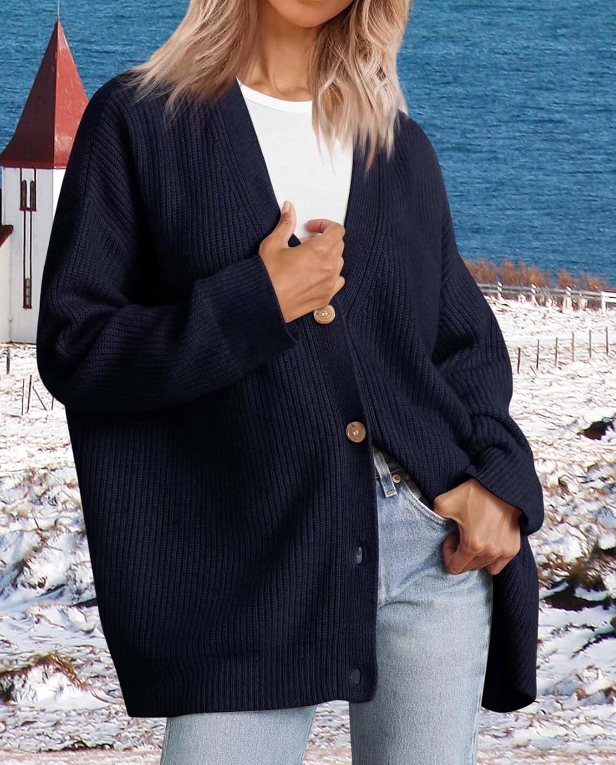 Womens Casual Open Front Sweater Classic Long Sleeve V Neck Cardigans Simple Solid Color Button Fall Winter Outfits - Image 5