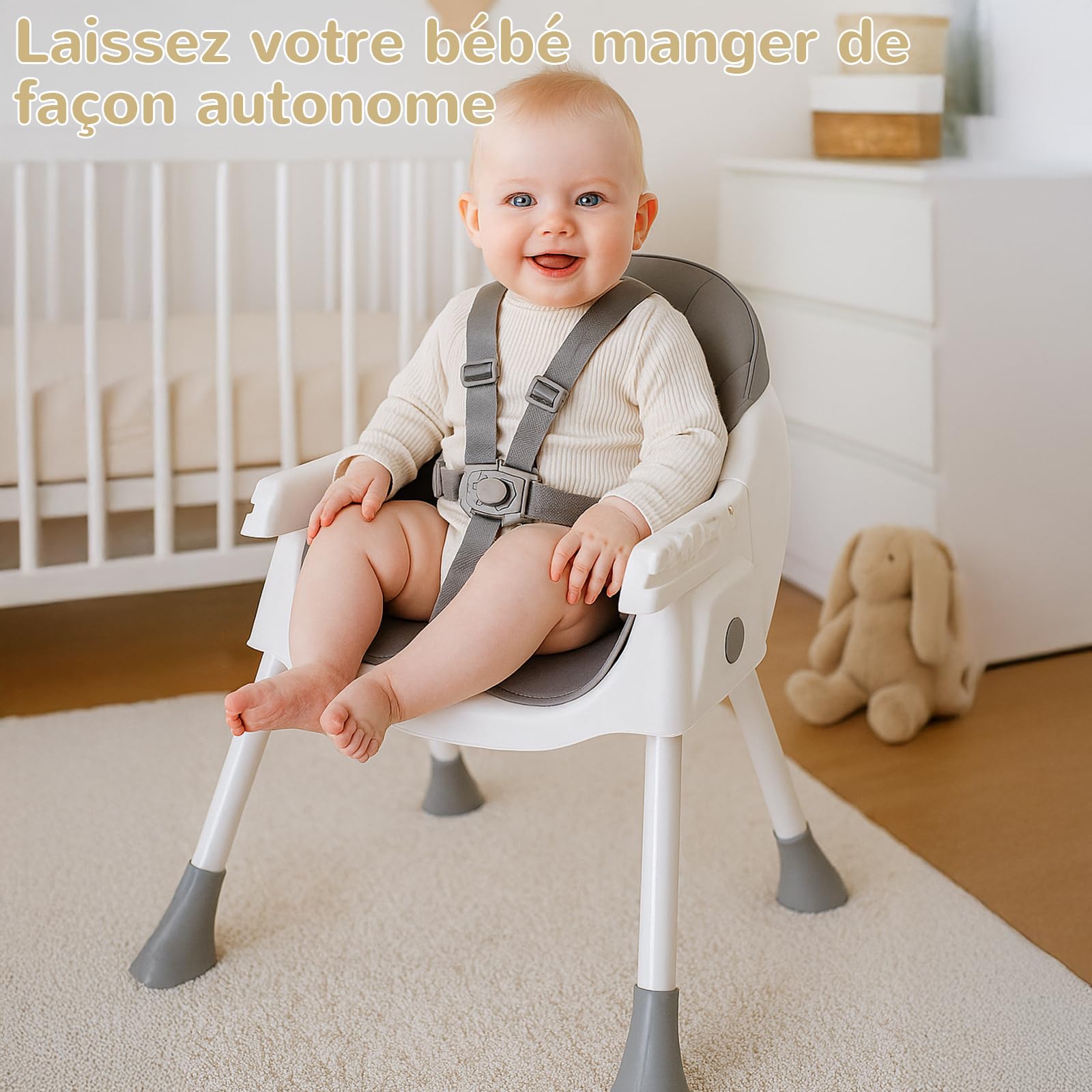 LEADZM 2 en 1 Chaise Haute Bébé Pliable, 3 Angles Réglables, Double Plateau Amovible, avec Roues Universelles et Panier de Rangement, Charge Maximale 15 kg, Bébés Âgés de 6 à 36 Mois (Gris)