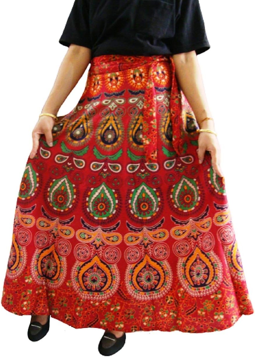 RAC Women Traditional Cotton Printed Wraparound Skirt Sanganeri Print