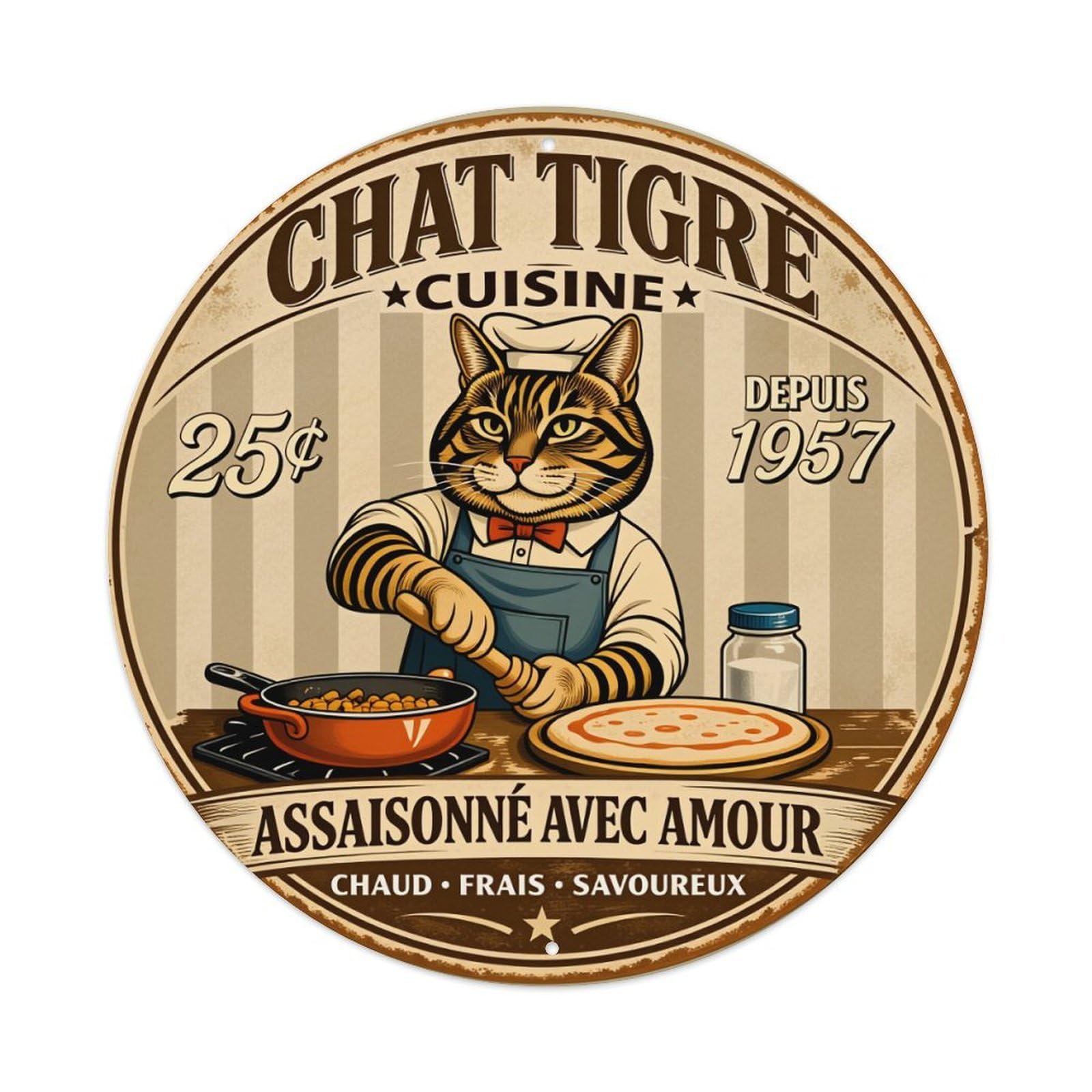 Cat Chef Cooking Pizza Food Metal Tin Sign Vintage Garden Bedroom Cafe Bar Man Cave Home Wall Decor Metal Poster 8x8 inches