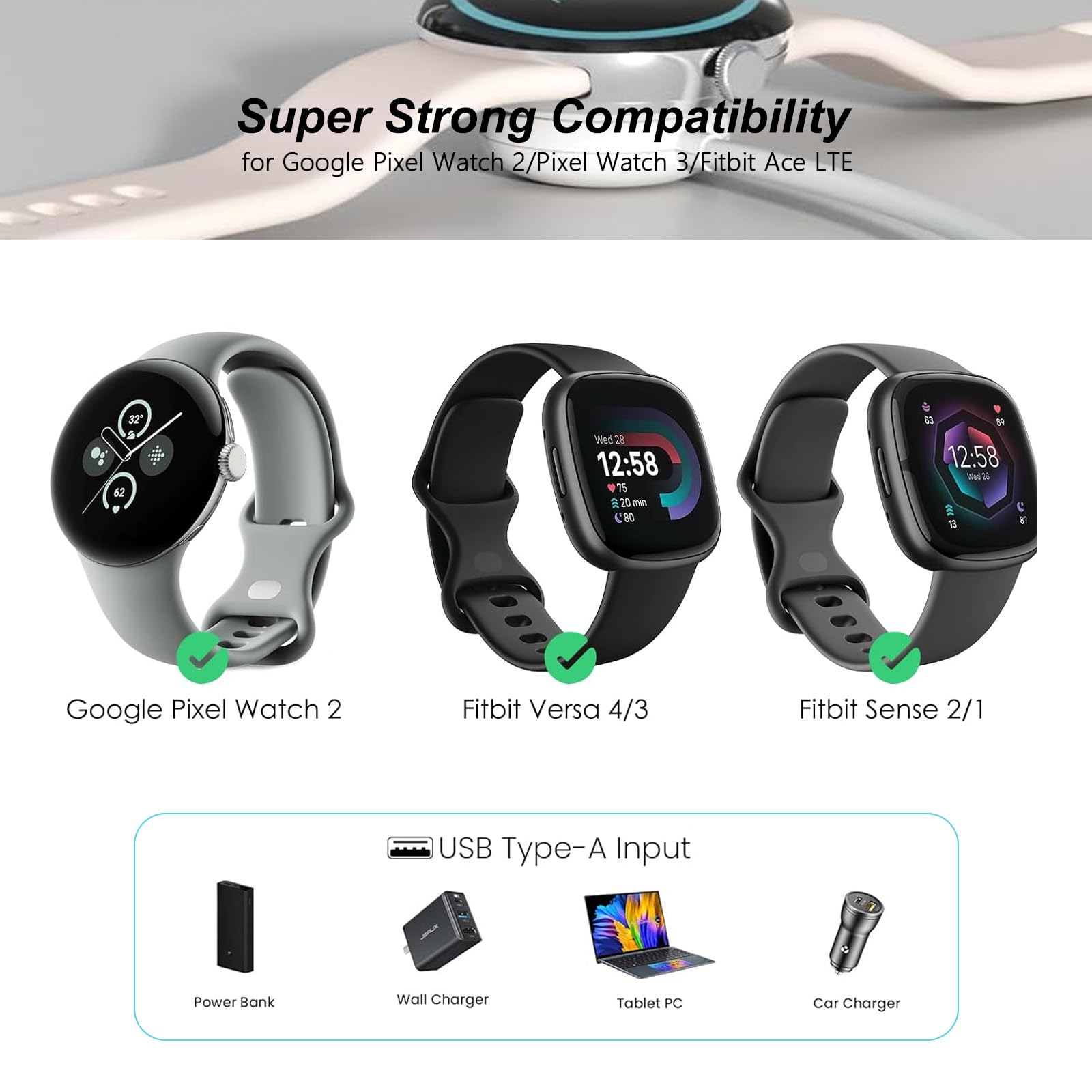 Confezione da 2 caricabatterie rapido da parete per Google Pixel Watch 3, Google Pixel 2 Smart Watch caricabatterie di ricambio adattatore magnetico Google Pixel Smartwatch USB-C cavo di ricarica