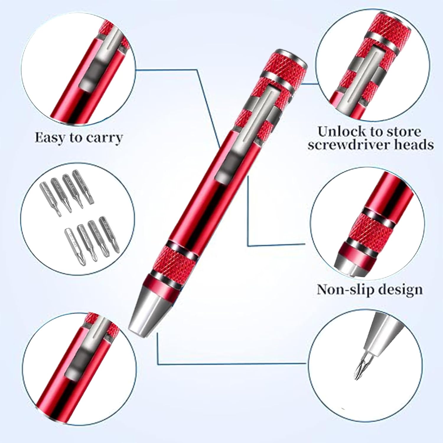 8 in 1 Screwdriver,Portable multi-purpose screwdriver set for outdoor and daily repair tools(Red)