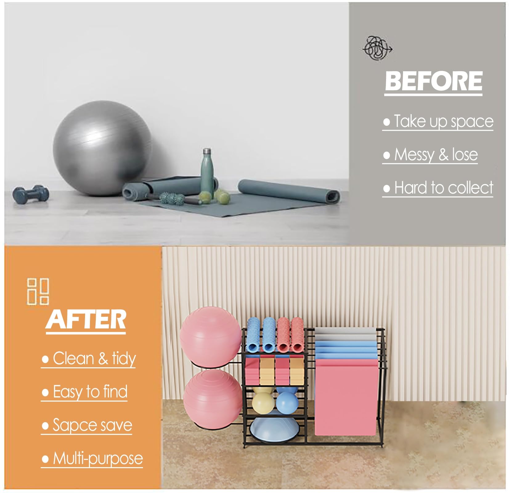 Soporte Ajustable para Esterilla de Yoga, con Ruedas, para el hogar, para Guardar Rodillos de Espuma en gimnasios o Salas de Fitness, para exhibir en el Suelo colchonetas de Pilates y ejerci