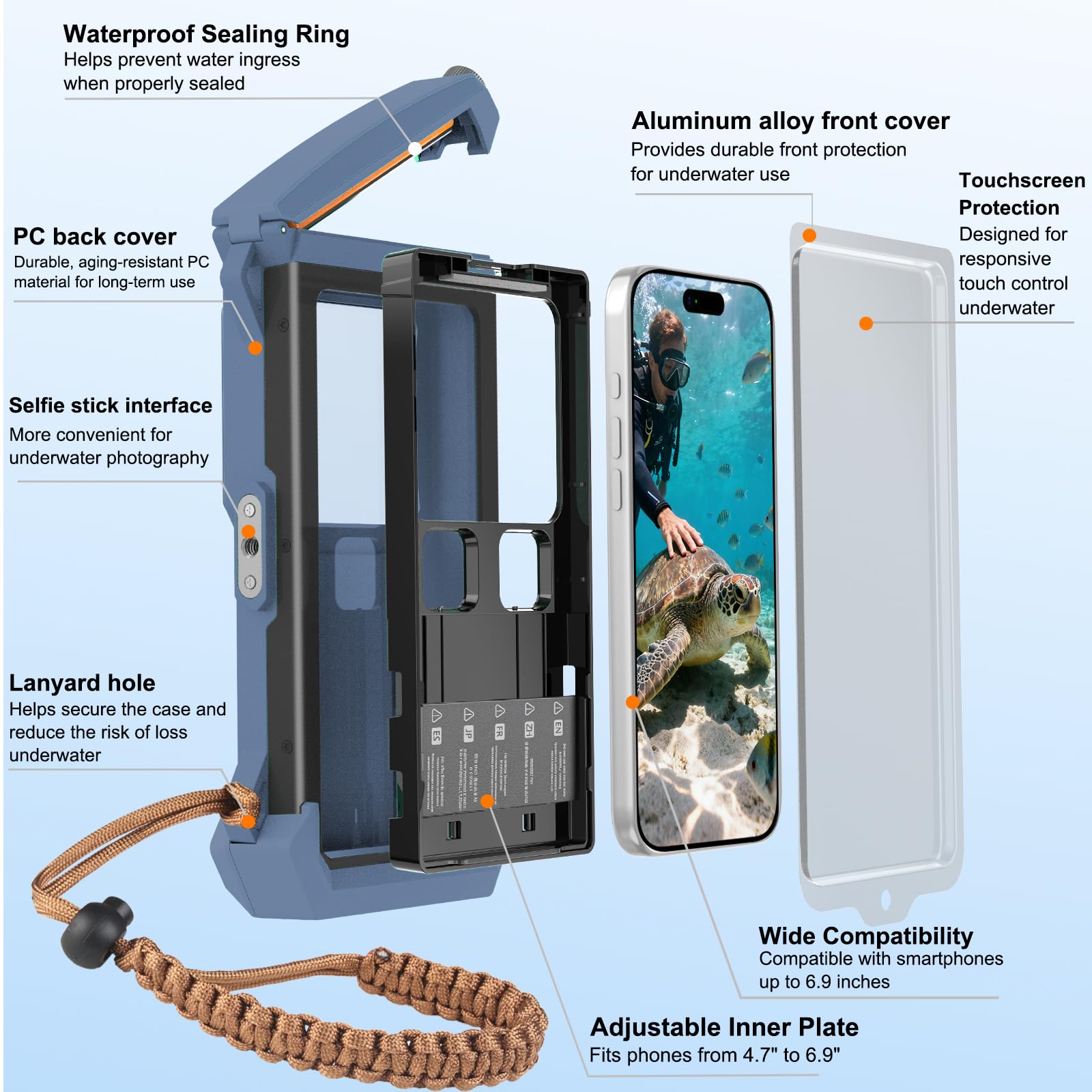 Étui de téléphone de plongée de 30 m, boîtier sous-marin à écran tactile complet pour iPhone 17/16/15/14/13/12 Pro Max et Samsung Galaxy S24/S23/S22/S21, IPX8 Étui étanche pour photo/vidéo (Gen 5