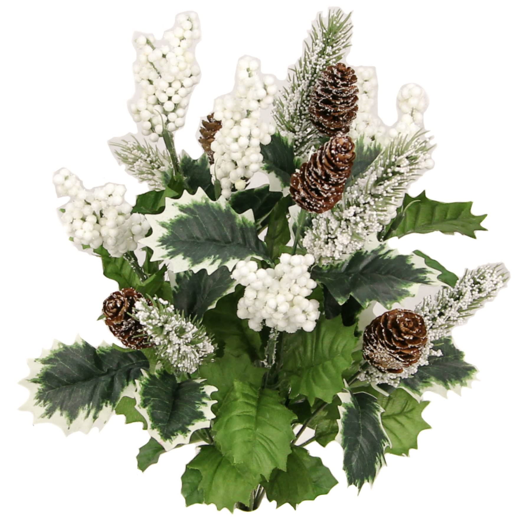 Admired By Nature Artificial Winter Frost 11 Stem Seasonal Mixed Bush Holiday Decoration Arrangement, ABN4B017-SNOW Snow White