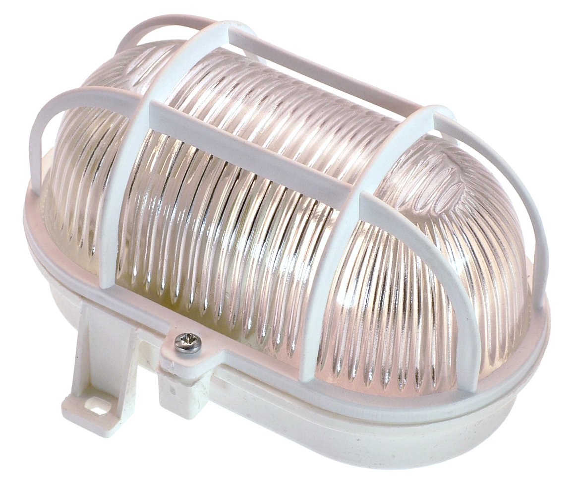 as - Schwabe Ovalleuchte – Gitterleuchte bis 60 W – Gehäuse für LED-Spot – Deckenleuchte/Wandleuchte für Außenbereich & Innenbereich – Fassung für Feuchtraum Lampe – Made in Germany – Weiß I 56112