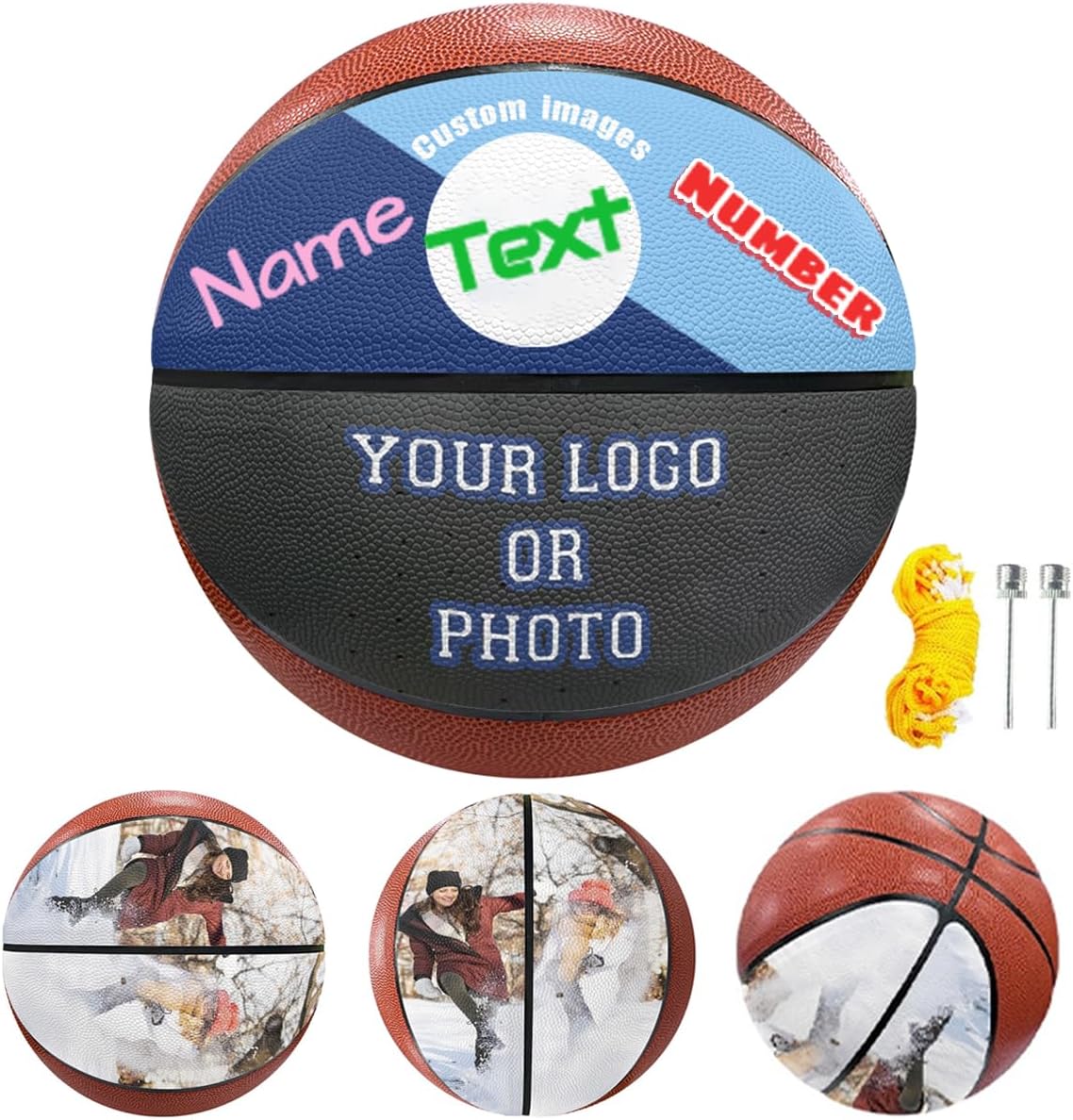 Custom Basketball, Photo Personalized PU Leather Streetball Size 7 & 5 Official Outdoor Indoor Game Ball, Customize Text Logo Name Number for Team School Basketballer Coach Player Senior Night