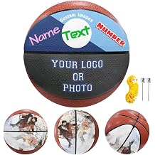 Custom Basketball, Photo Personalized PU Leather Streetball Size 7 & 5 Official Outdoor Indoor Game Ball, Customize Text Logo Name Number for Team School Basketballer Coach Player Senior Night