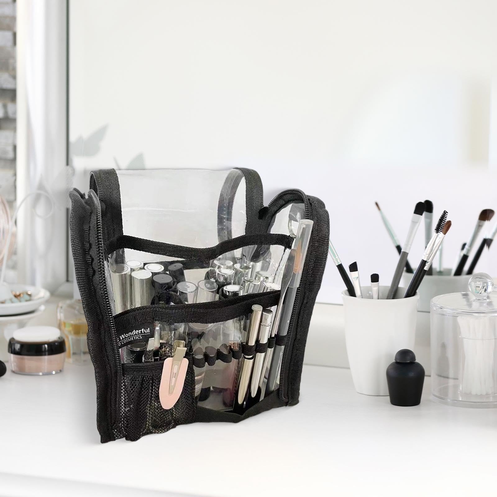Rangement cosmétique pratique en PVC avec vision claire et fonction hydrofuge, idéal pour les produits à lèvres et les soins brillants, le maquillage, le rouge à lèvres