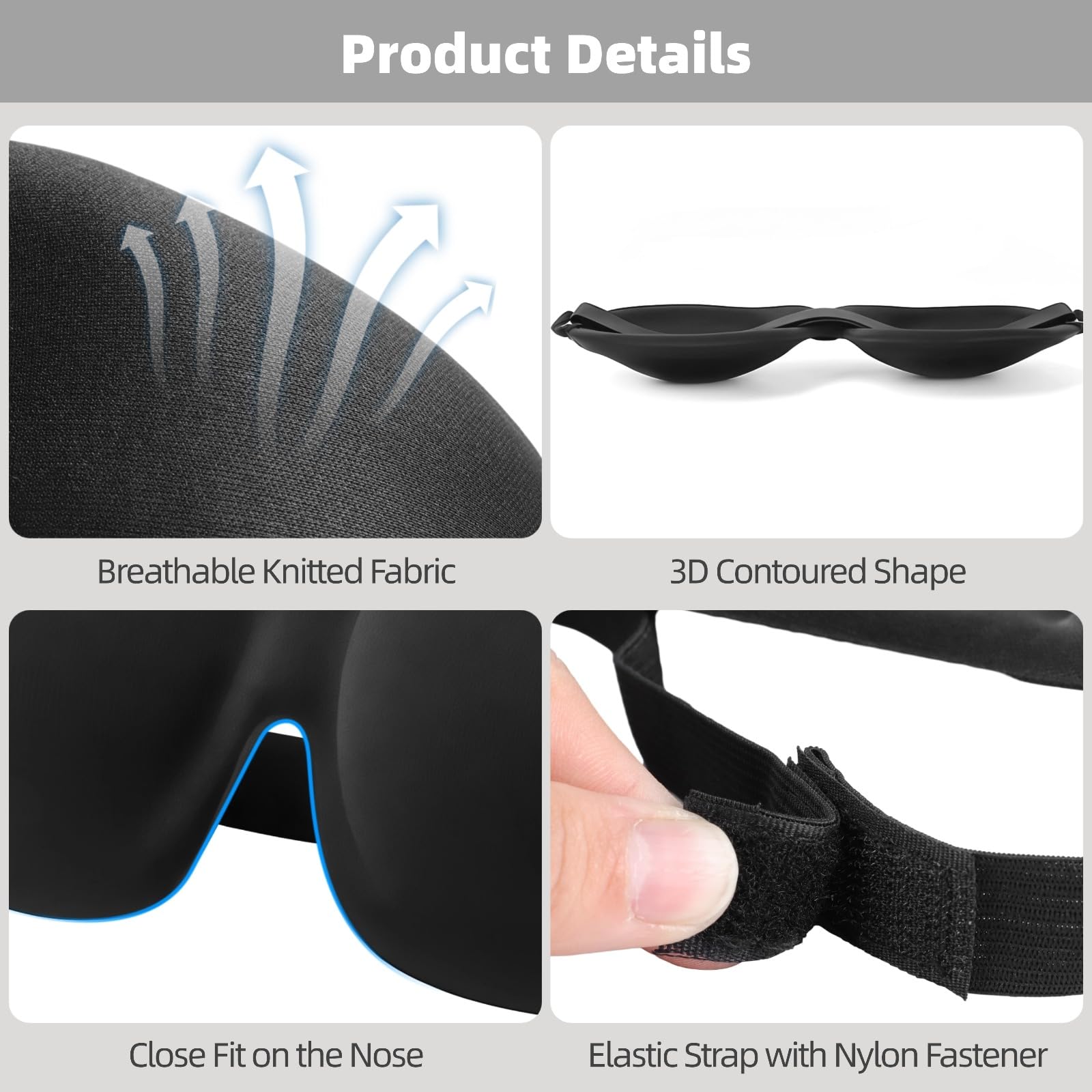 12 Stk. 3D Schlafmasken, 3D Augenmaske, leichte Schlafmaske aus Strickstoff mit druckfreiem Augenraum, verstellbarem Elastikband, Augenabdeckung für Männer Frauen Reisen Seitenschläfer