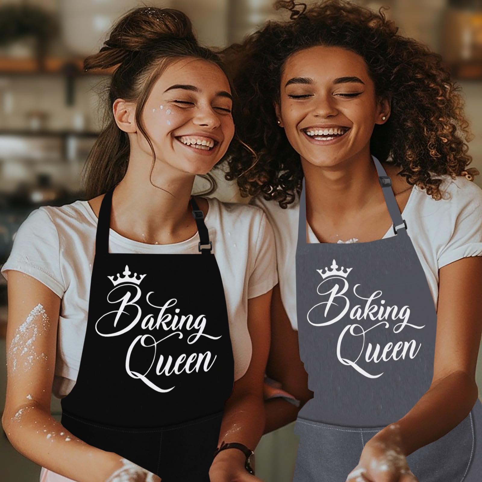 LINEN CLOSET® Baking Aprons for Women Baker Aprons for Men Funny Baking Gifts Wife Husband Mother Daughter Adjustable Kitchen Apron with Pockets- baking queen apron - Image 4