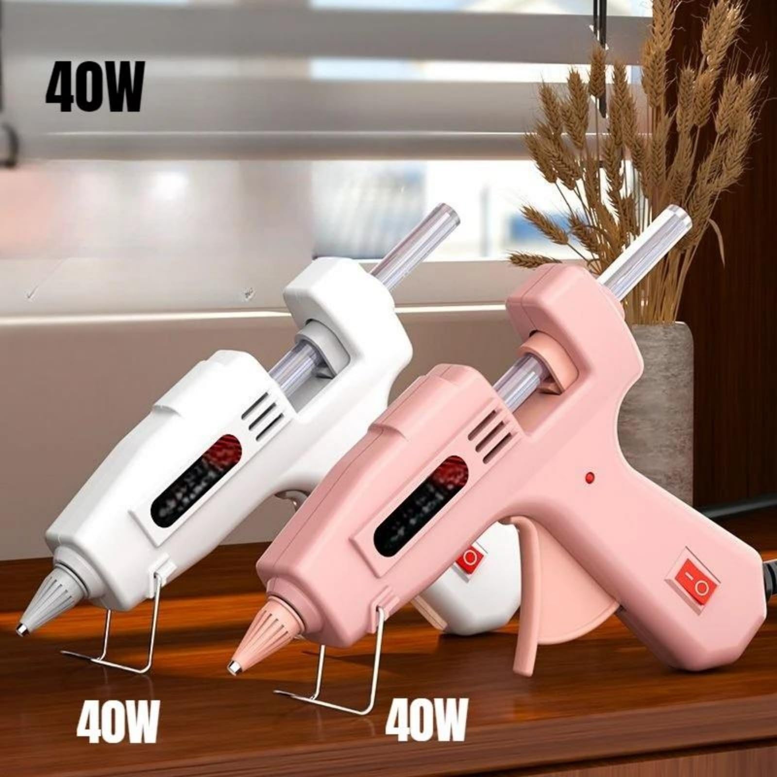 Pistola de silicona caliente 100/150 W con barras pegamento 11 mm, pistola adhesivo 40 temperatura eléctrica 7 pistola de pegamento caliente(40W White)
