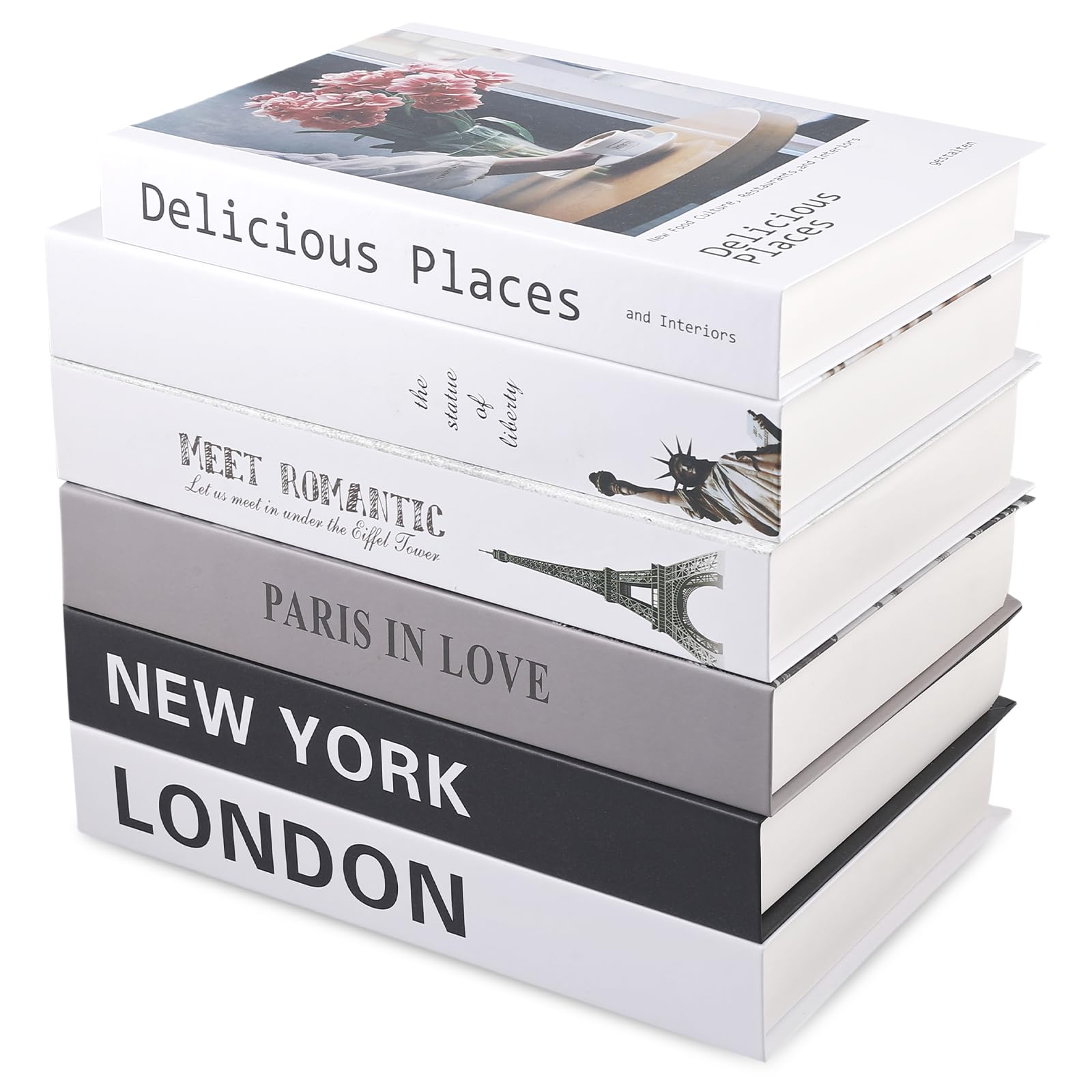 Set 3 Libri Decorativi Con Ghirlanda Dorata - Milano, Parigi, Londra, Tavolino