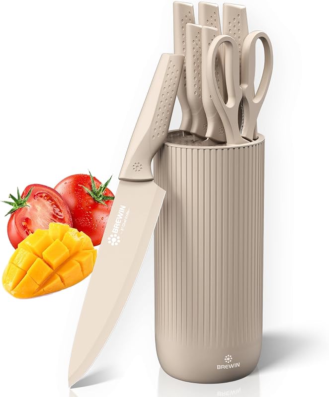 Knife Set, Brewin Kitchen Knife Set, Knives Set for Kitchen, Universal Knife Block, Utility Knife Block Set, New Home Essentials, Apartment Essentials, Camping essentials, RV Essentials