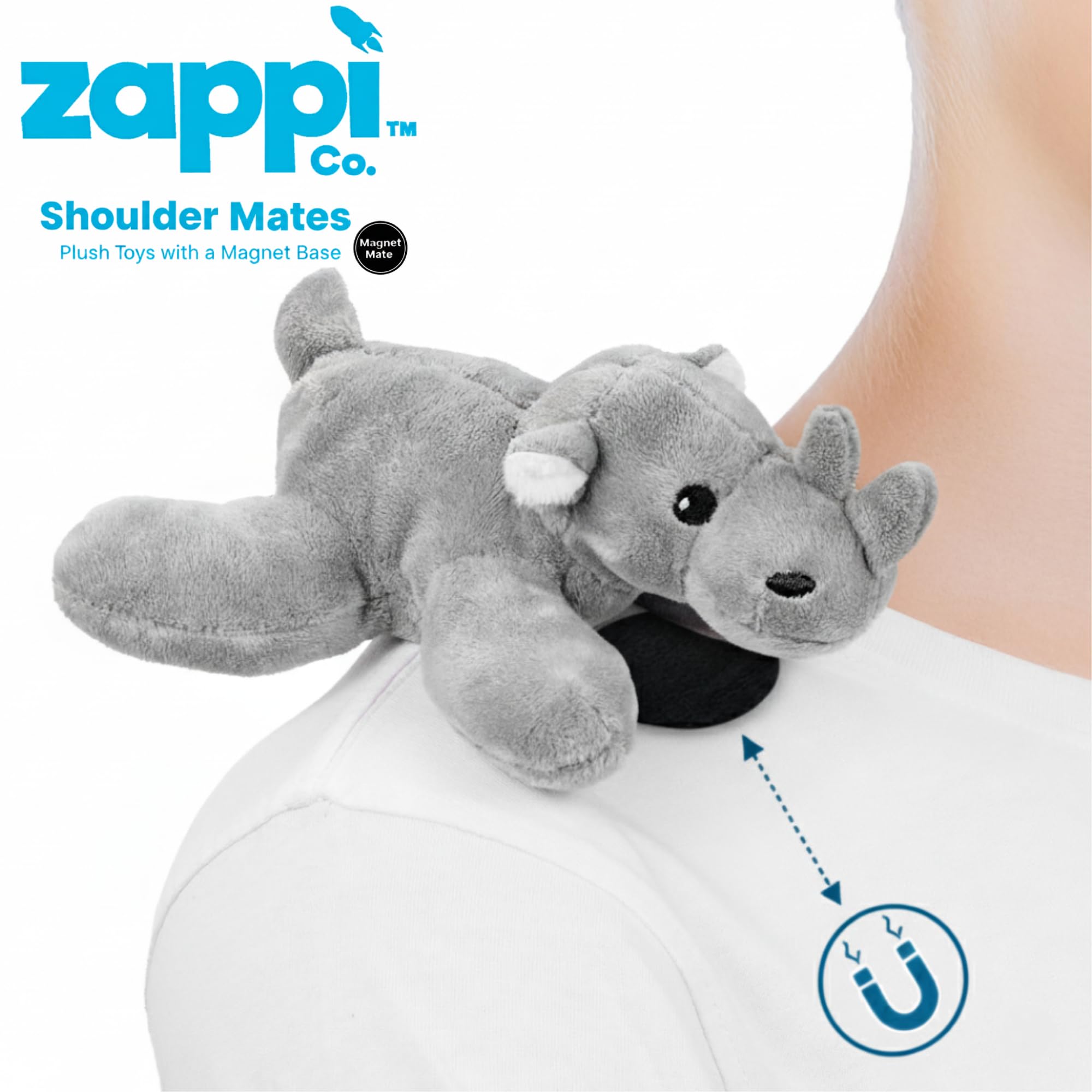 Zappi Co Shoulder Mates Rhino Plush Magnet Stuffed Animal Toy, Fancy Dress Costume Accessory Shoulder Pals - Image 3