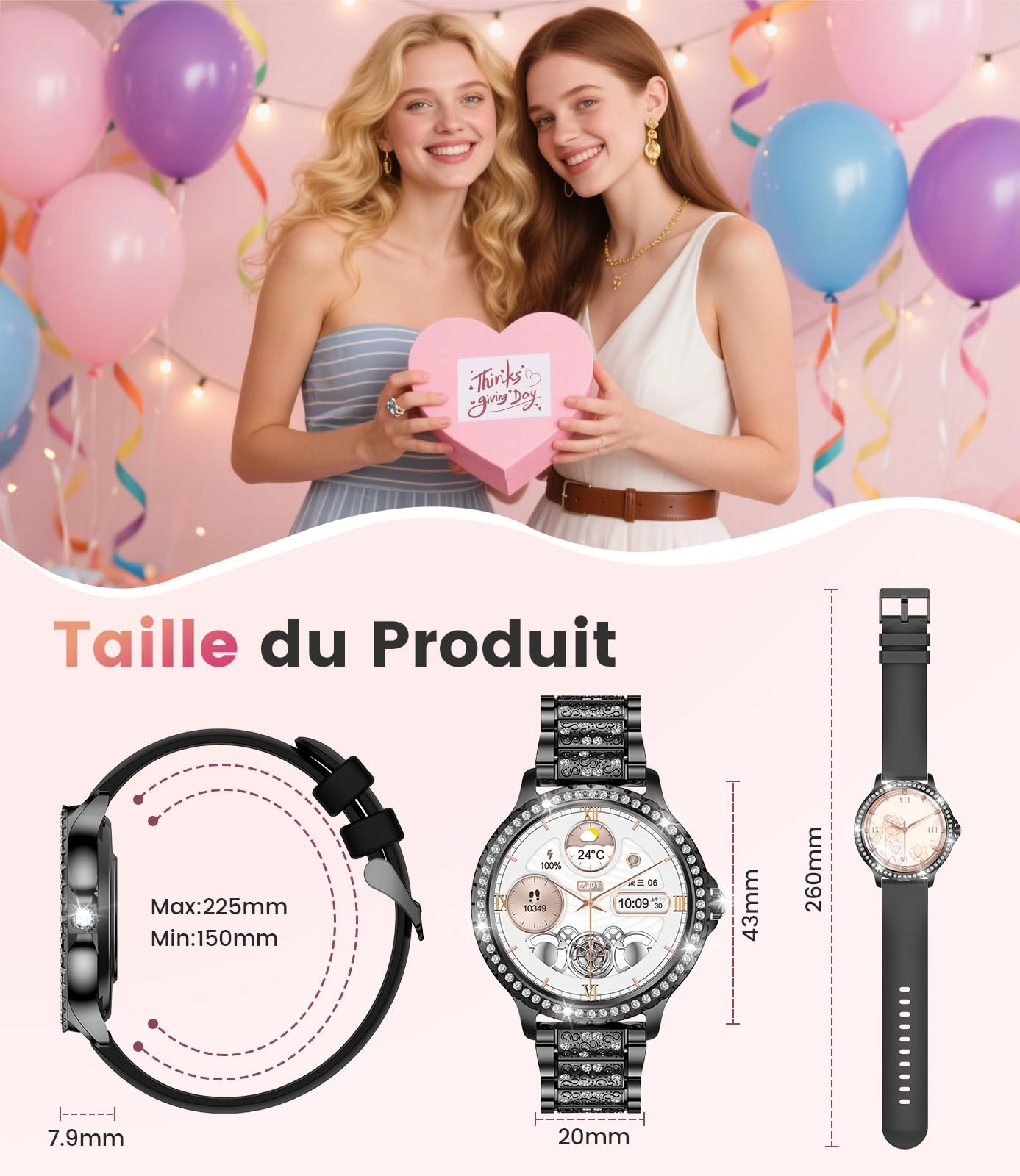 LIGE 1.32" HD Montre Connectée Femme avec Appel Bluetooth, Smartwatch IP68 avec Fonction Féminine/120+ Modes Sport/Fréquence Cardiaque/Sommeil/Cycle menstruel/Podomètre Calories pour Android iOS Noir