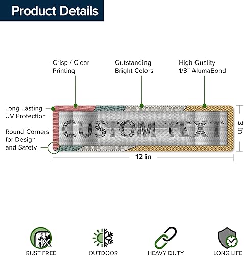 Miniatura 881 de My Sign Center - Letrero personalizado, 11 colores de fuente, 13 estilos de fuente, 4 opciones de agujero, 22 tamaños, 8 x 32 pulgadas, sin óxido,
