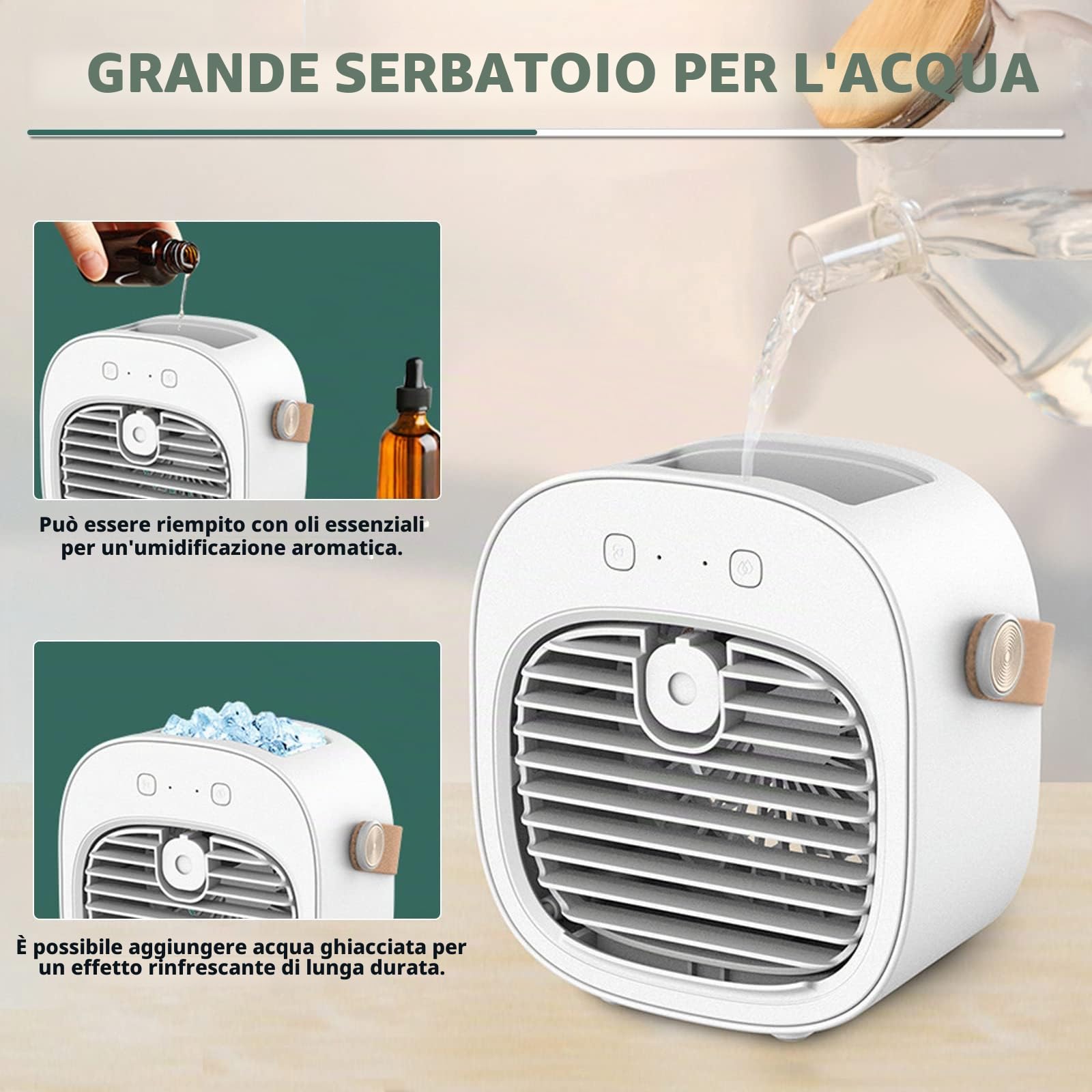 Mini Condizionatore Portatile, 2 in 1 Mini Raffreddatore d'aria Portatile, Piccola Ventola di Raffreddamento Dell'aria Personale USB con 3 Modalità per Casa Interni ed Esterni