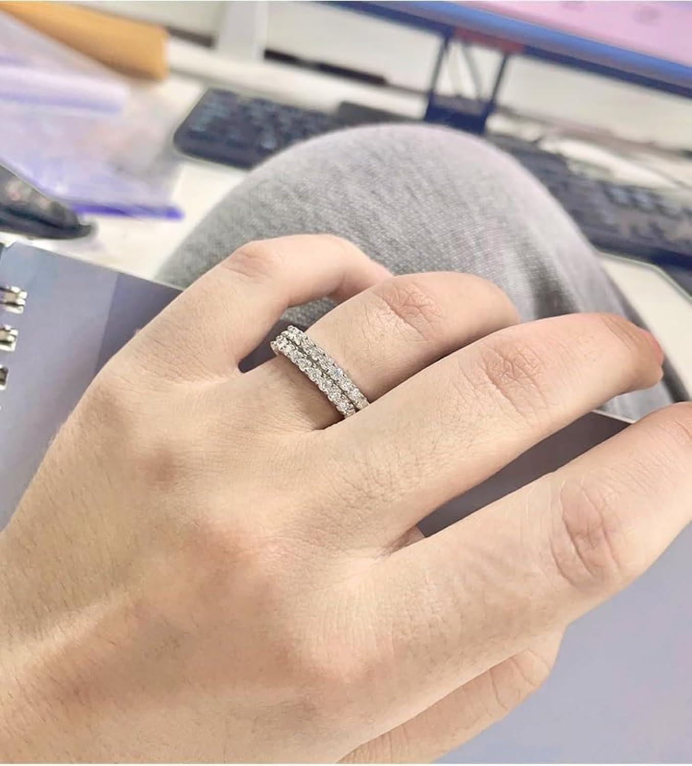 S925 Sterling Silver Wedding Bands for Women with Diamond Ring | Elegant Three-Row Design | D-color Excellent Cut | Unique Couples Ring for Special Occasions