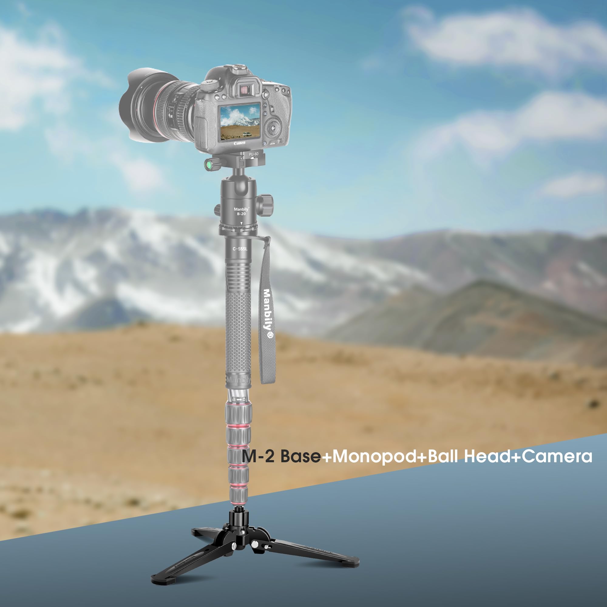 Manbily M-2 Mini-Stativfuß für Einbeinstativ 3/8 Zoll Desktop Stativ Basis DREI Füßen Stehen Unterstützen, Reise für Kugelkopf, Fluid-Kopf, DSLR-Kamera Neigung 20°, 360° drehen, Schwarz