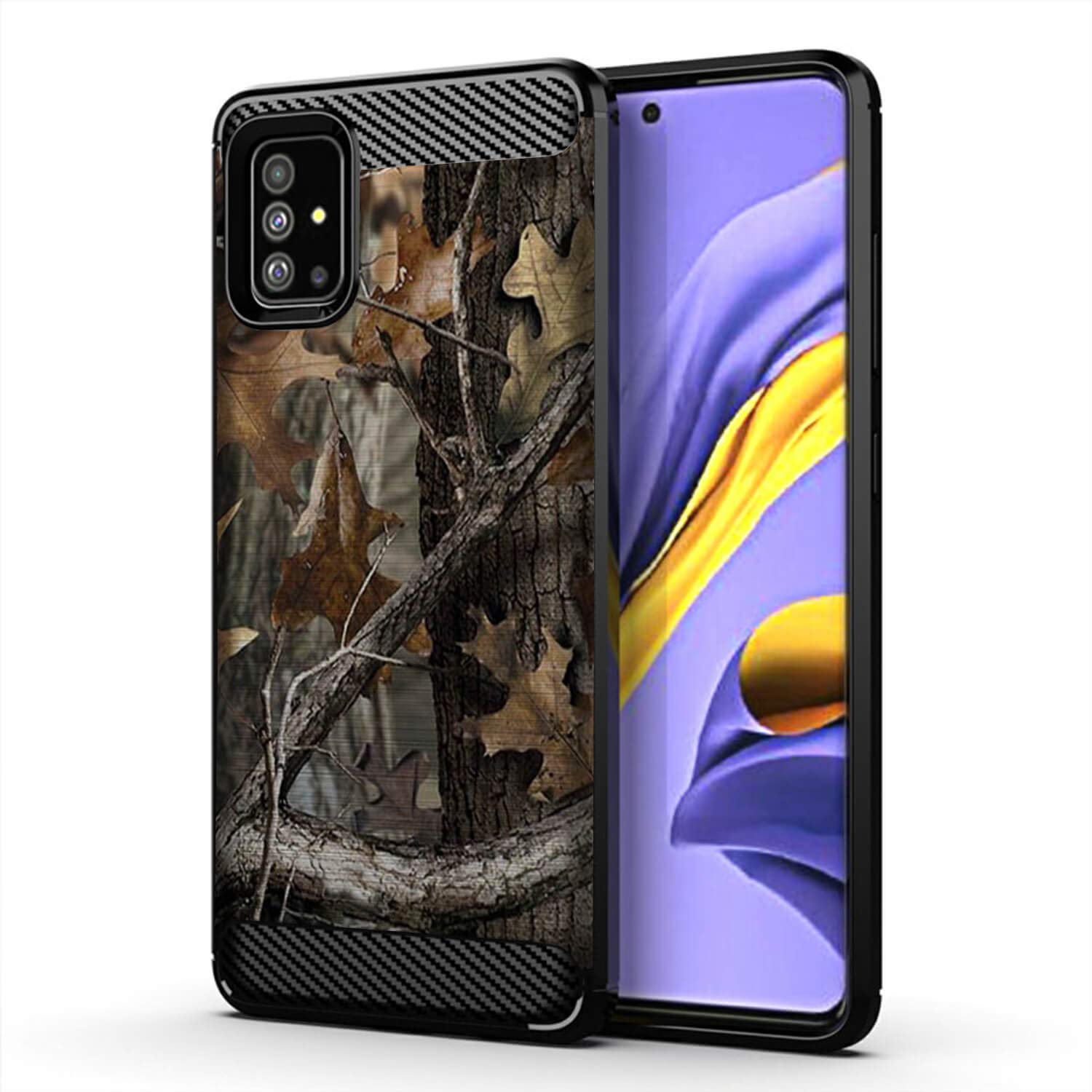 CasesOnDeck Camo Case Compatible with Samsung Galaxy A51 / A51 4G Case, Carbon Fiber Texture Slim Fitted Matte Cover with Design (Tree Camo)