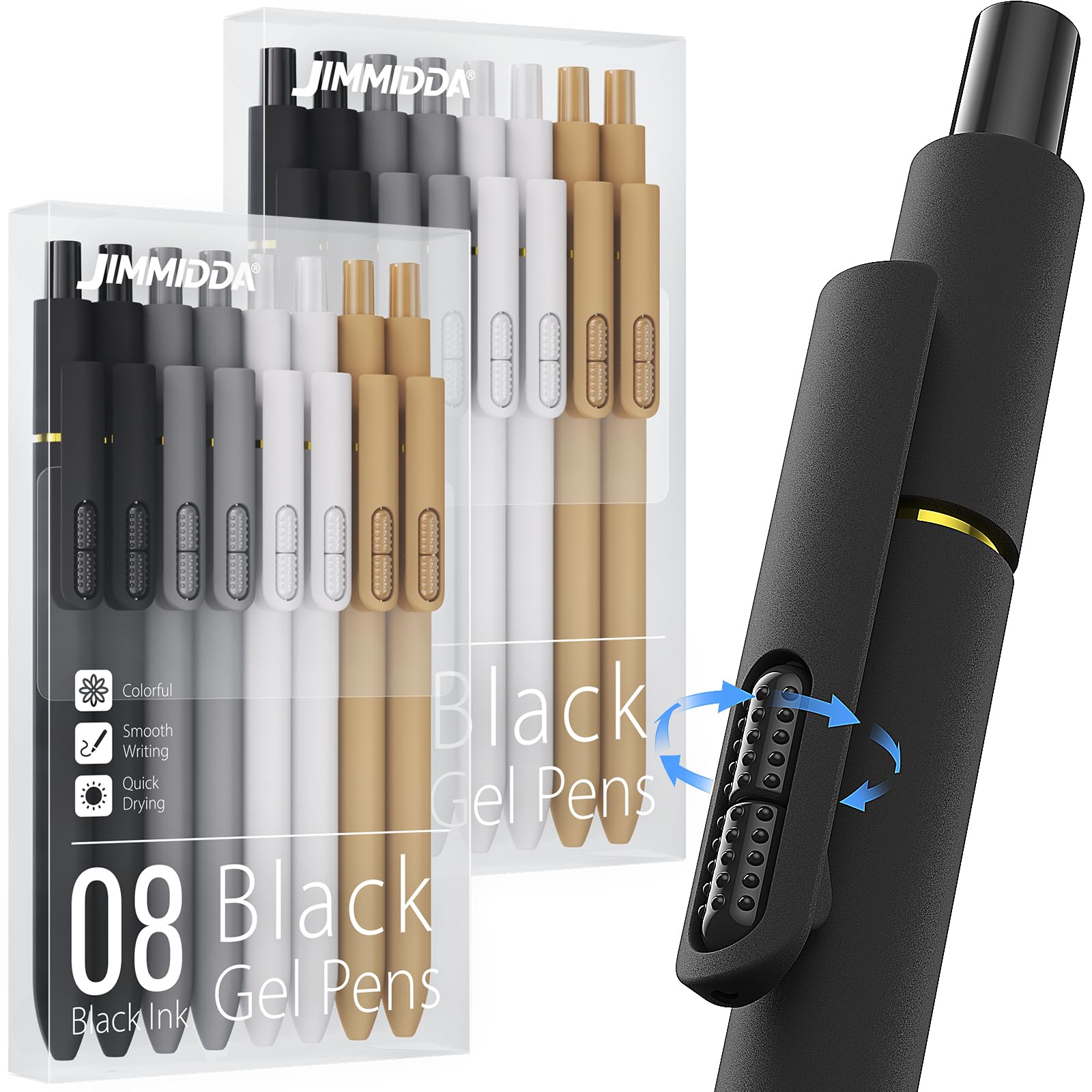 JIMMIDDA 16 Pcs Gel Pens, 0.7mm Black Ink Pens Medium Point, Quick Drying Smooth Writing, Fidget Rotating Retractable Pen for Men Women (Classic - 16 Pcs)