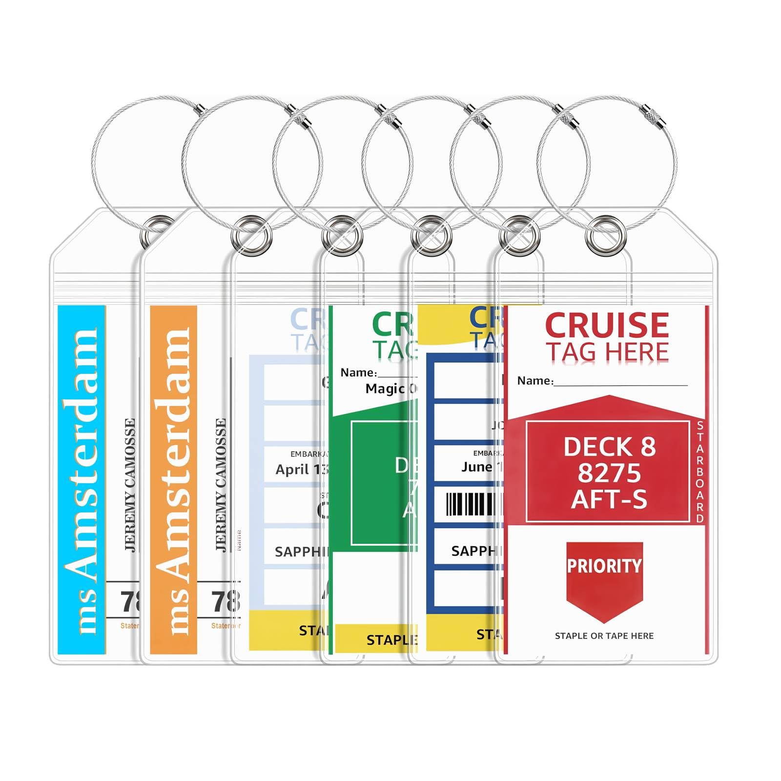 Lammcou Kofferanhänger für Kreuzfahrten, XXL Robuste Wasserfeste PVC Transparente Gepäckanhänger für Aida TUI Mein Schiff, mit Verschraubbaren Metallband, Cruise Luggage Tag (6 Pack, 19 * 11cm)
