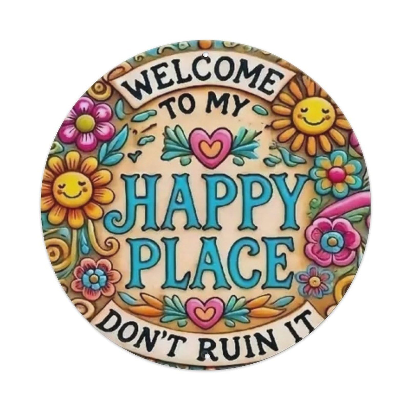 Igtefte Vintage Welcome To My Happy Place Tin Sign Style Home Bar Garden Wall Plaque Decor Metal Poster 8X8 Inch