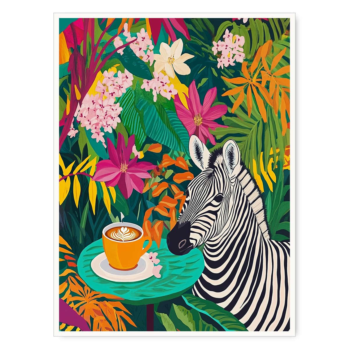 Zebra Art Print Coffee Poster Pink Aesthetic Floral Wall Art Mid Century Botanical Decor for Living Room Bedroom Office Home Decor-11x14Inch Ready to