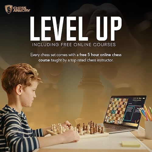 Miniatura 4 de Chess Armory Juego de ajedrez premium, juego de mesa de madera con una funda de madera portátil y almacenamiento seguro para piezas, juego para