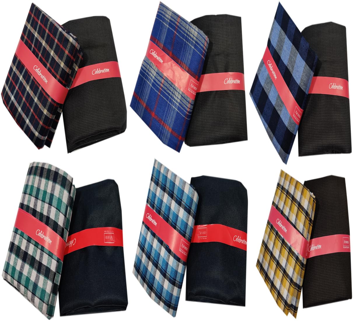 arvind Celebration Premium Cotton Shirt & Trouser Fabric, Checkered Design, Special Occasion Collection (Pack of 06)-picture-29