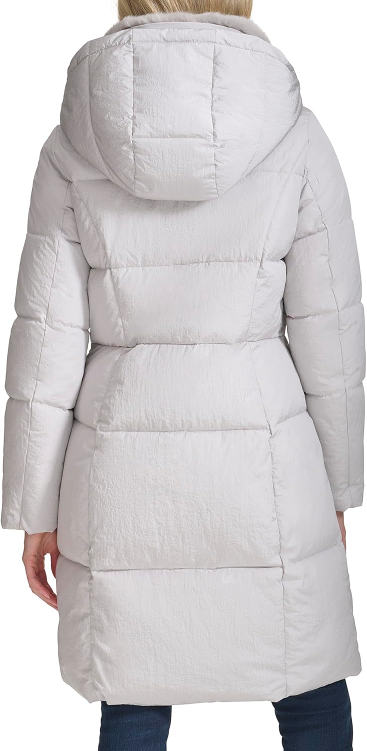 Cole Haan Women's Shimmer Nylon Faux Rabbit Lined Collar Quilted Jacket - Image 4